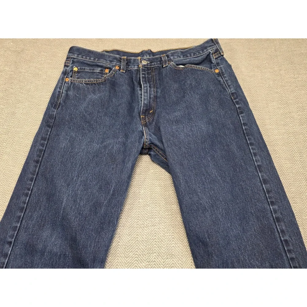 Levis 505 Regular Fit Straight Leg Jeans Mens‎ 36x32 Dark Indigo Blue Denim